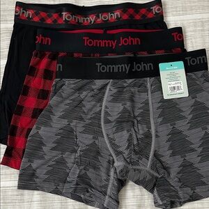 Tommy John Men's Boxer Briefs - Black, Red Plaid, Gray Pattern. 3 pair